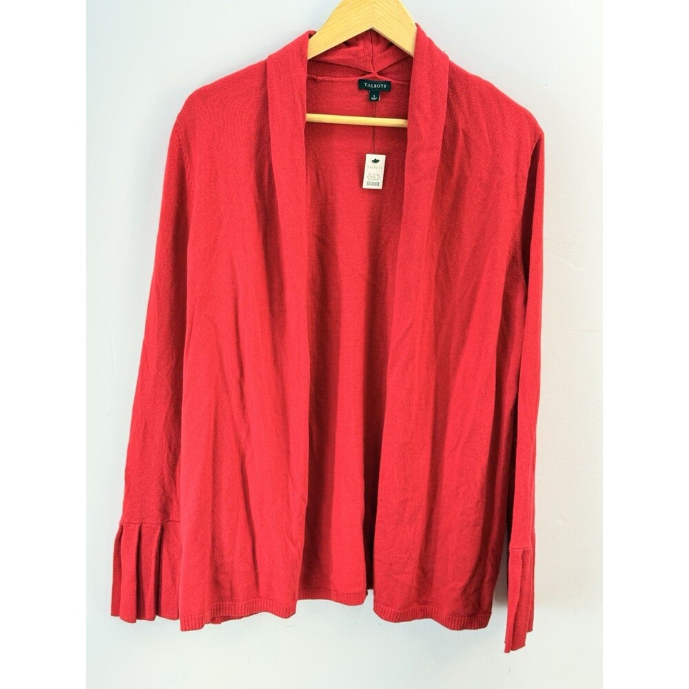 New Talbots Women Cardigan Sweater Sz L Open Knit Red Pop $89 - Picture 6 of 13